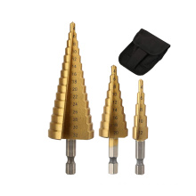 Metric Amber Color Hex Shank HSS Step Drill Bits for Sheet Tube Metal Drilling 4-12 mm 4-20 mm 4-32 mm